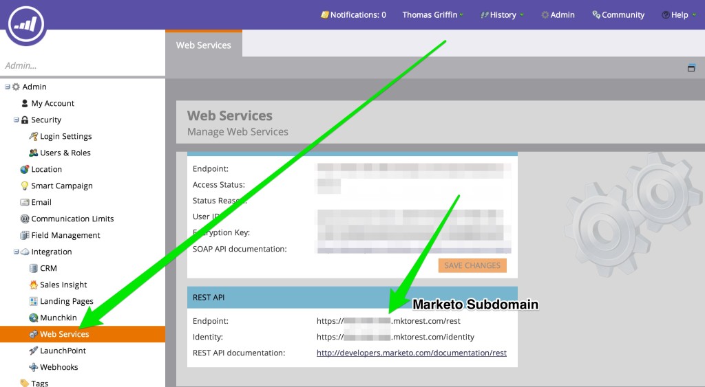 The subdomain for your custom service in Marketo is found in the Web Services section of the Admin.