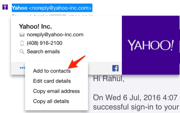 Yahoo - Add OptinMonster to Contacts