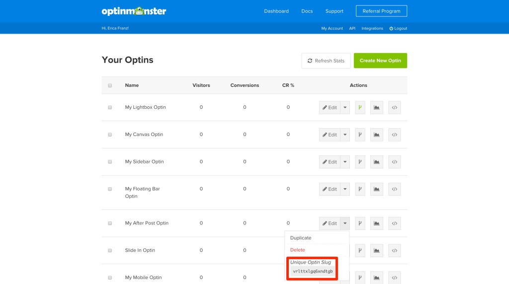 Your After Post's slug is located in the Edit dropdown, where you can easily copy it.