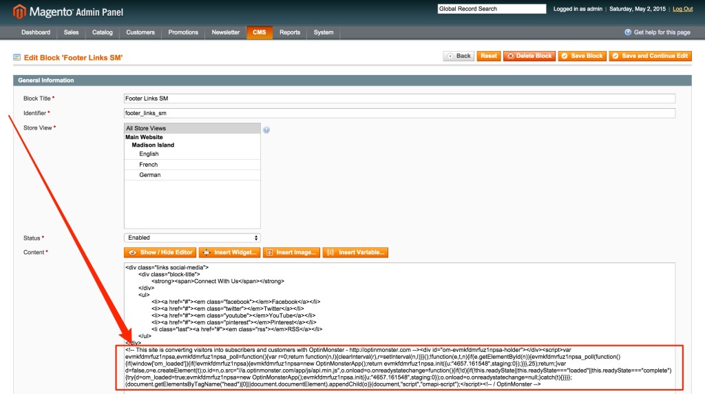 Magento Paste Embed Code - OptinMonster When editing your block, you can paste your embed code.