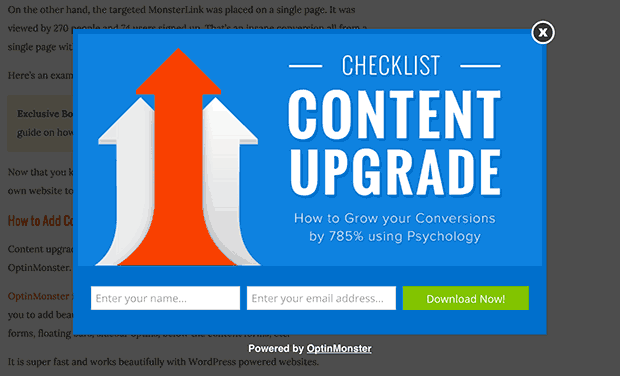 Example of a content upgrade offer
