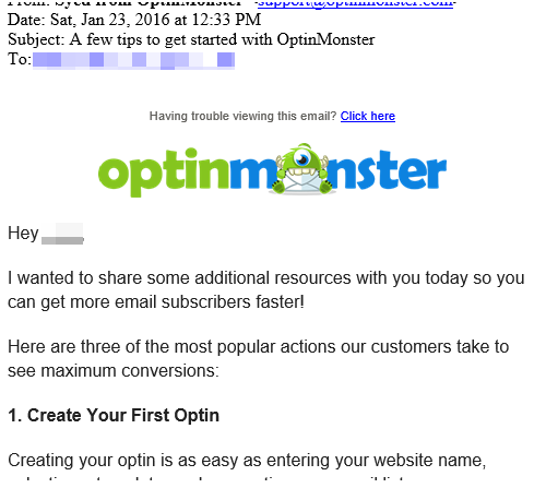 Getting Started Email from OptinMonster