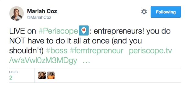 Mariah Coz's Periscope tweet