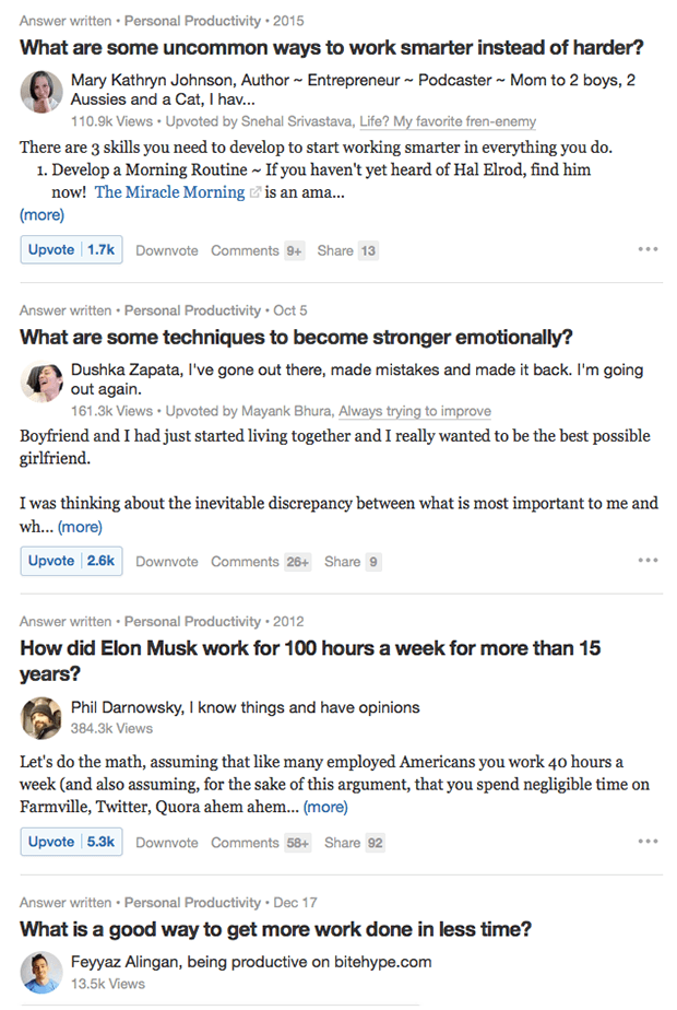 Example questions from Quora