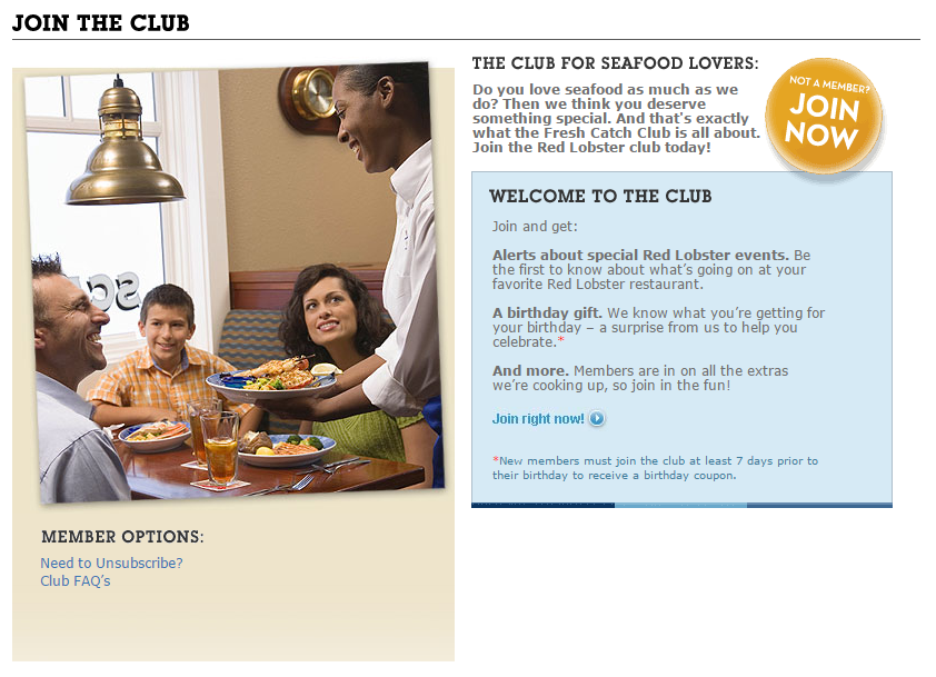 Red Lobster's Club Includes Birthday Coupons