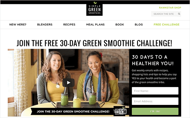 grow your email list fast with a smoothie challenge example