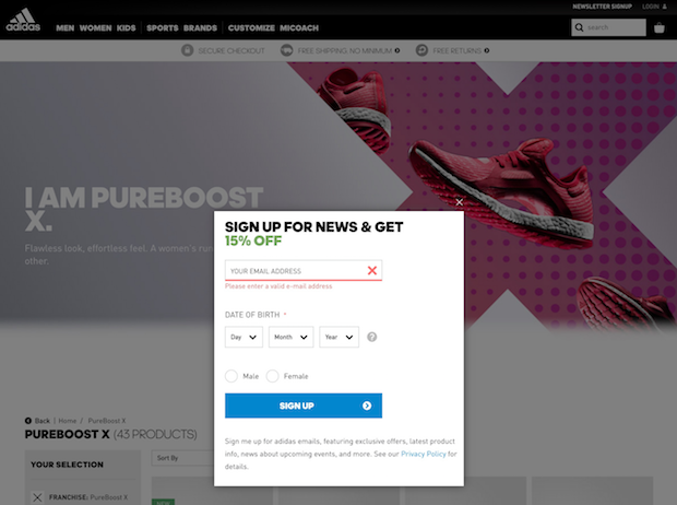 sign up adidas 15 off