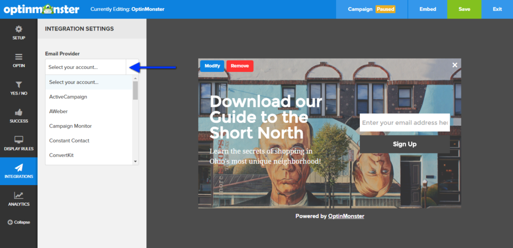OptinMonster integrates with most major email marketing services