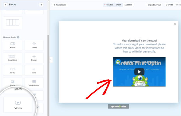 add video block to optin
