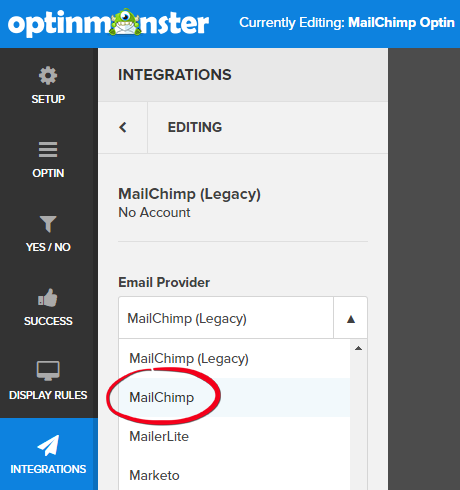Update to the new MailChimp integration API - OptinMonster Update to the new MailChimp integration API