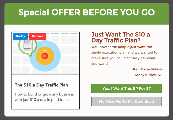 OptinMonster converted visitors for the 10-day traffic plan with a downsell