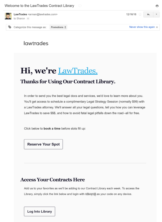 lawtrades welcome email