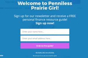 Penniless Prairie Girl Fullscreen Optin