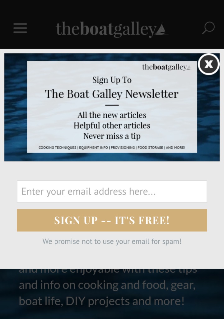 Boat Galley Mobile Optin