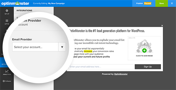 Select the Email Provider from the dropdown list to begin connecting them to your OptinMonster optin.