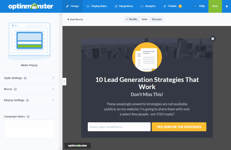 optinmonster drag and drop campaign builder