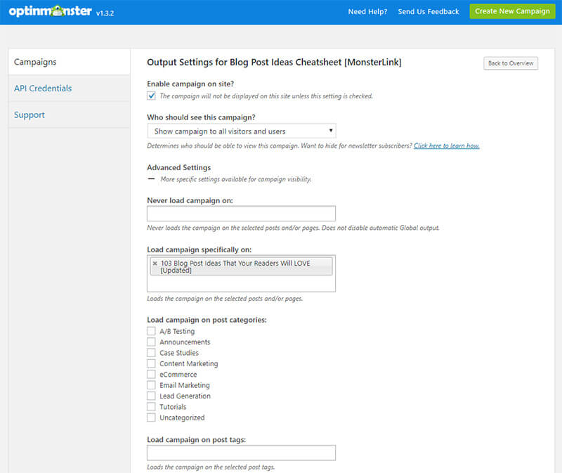 optinmonster wordpress plugin targeting options