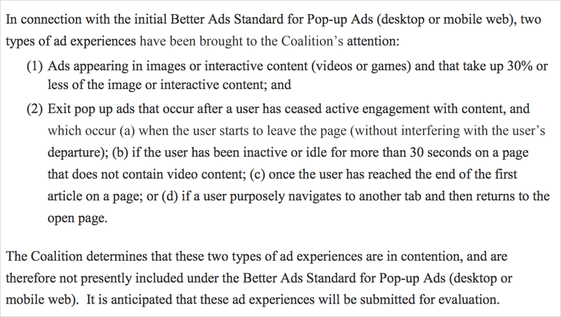Better Ads Advisory Interpretation of Popups