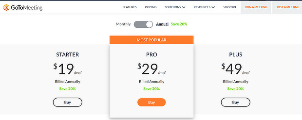 gotomeeting pricing page example