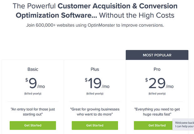 optinmonster pricing page