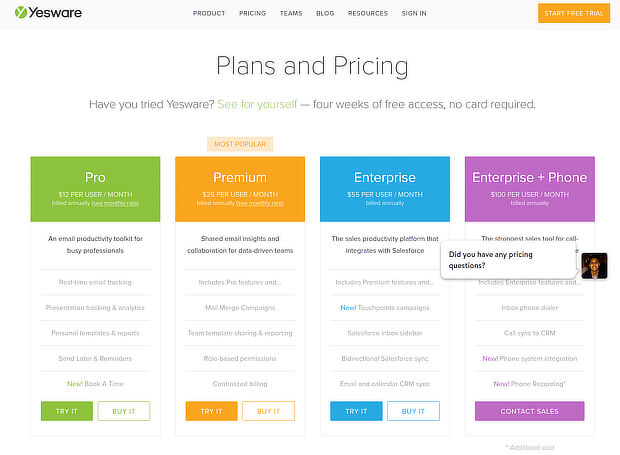 yesware pricing page (2)