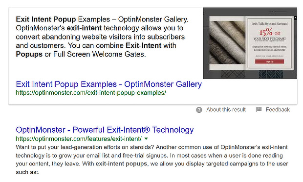 search engine ranking factors - optinmonster example