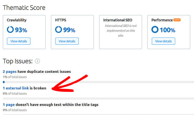semrush website seo audit for broken links