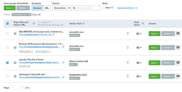 semrush toxic links detaial