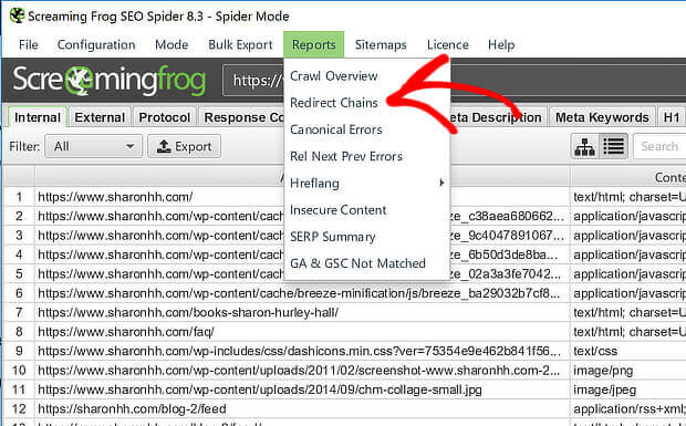 sf reports - redirect chains