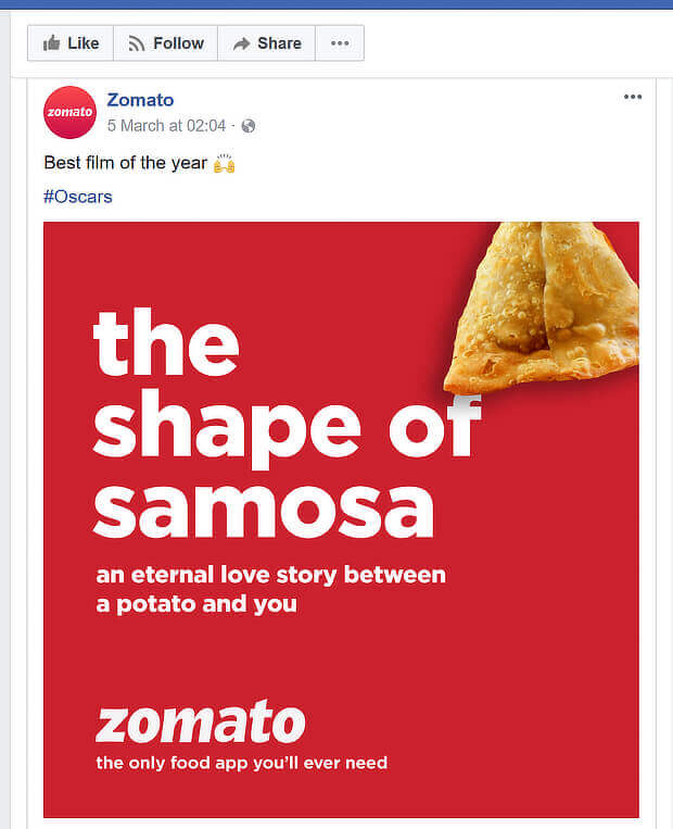 Social media content marketing examples - zomato