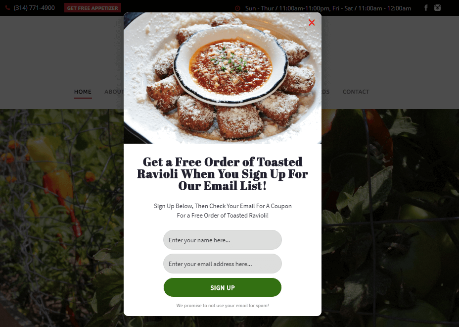 restaurant marketing strategies: offer a free appetizer - OptinMonster restaurant marketing strategies: offer a free appetizer