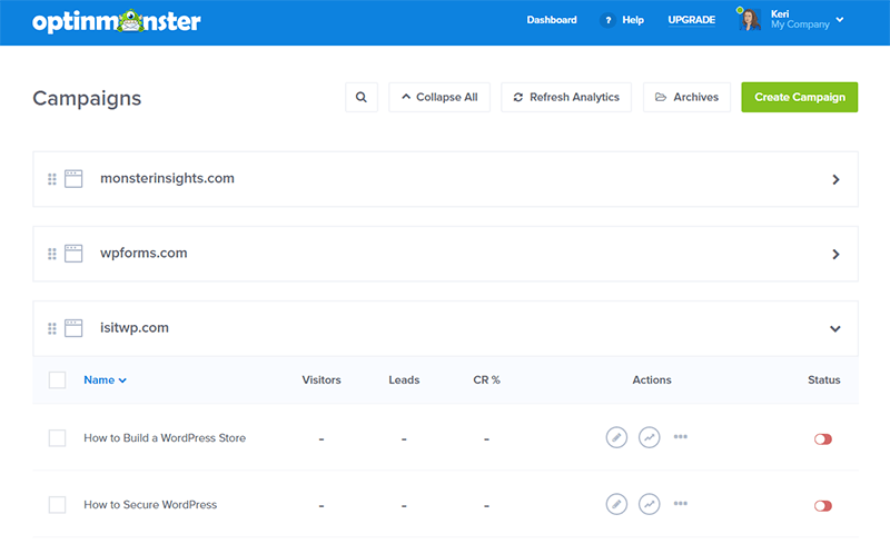 optinmonster dashboard