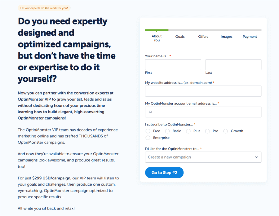 OptinMonster done-for-you campaign service