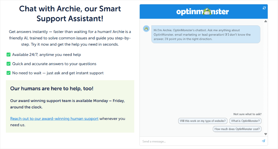 OptinMonster support options