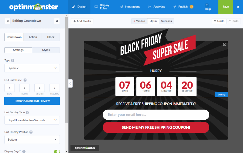optinmonster dynamic countdown timer