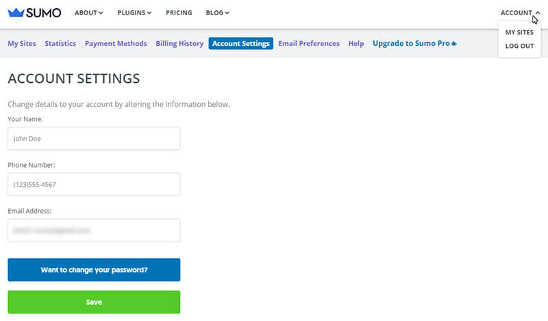 sumo account settings
