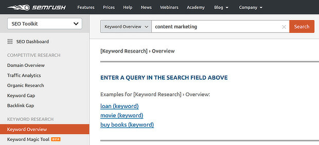 1 semrush keyword overview search