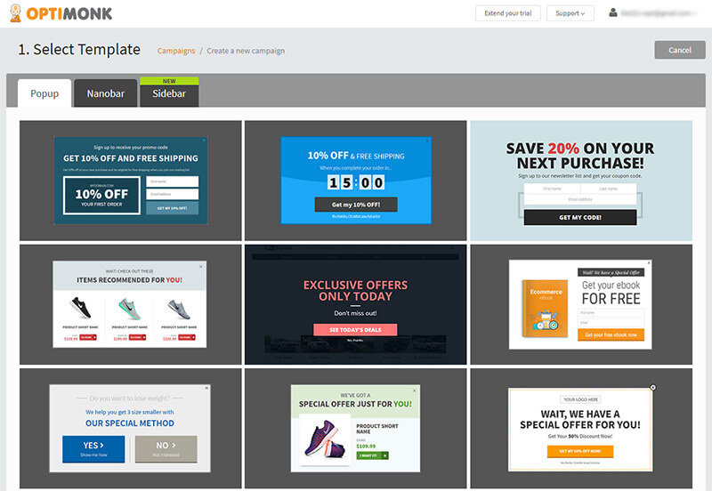 optimonk's popup templates