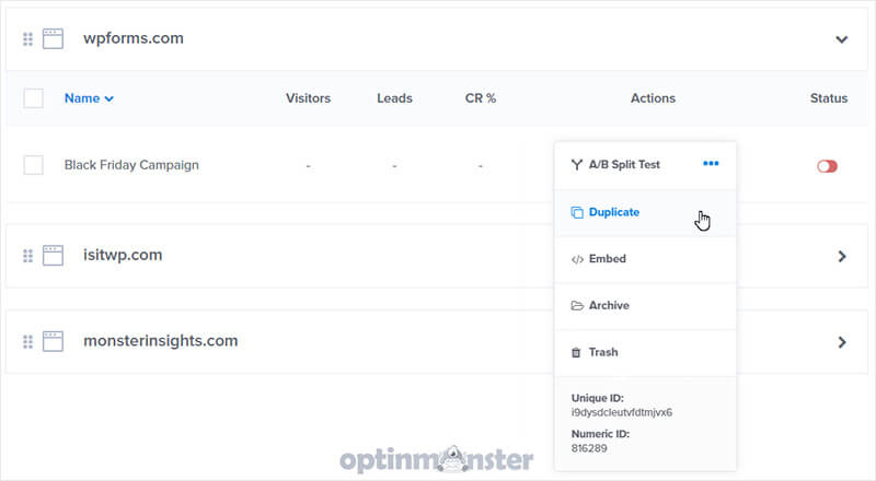 edit your optinmonster campaigns, create a split test, and more