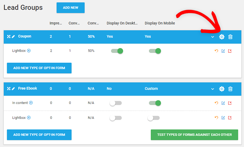 thrive leads display settings for lead groups