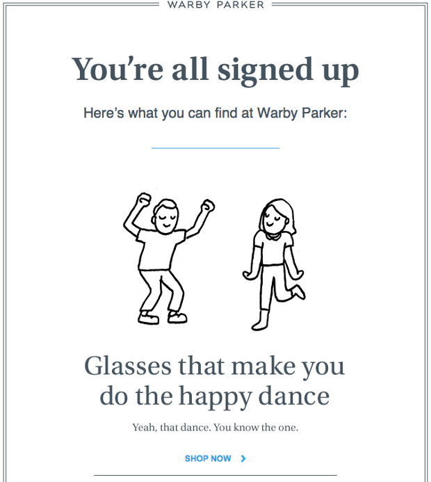 Warby Parker welcome email - best ecommerce emails
