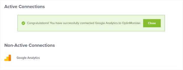 Google Analytics successfully connected