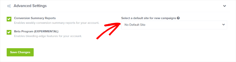 choose-default-site - OptinMonster choose a default site for new campaigns