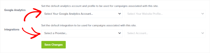 set-analytics-integrations - OptinMonster set default analytics and integrations