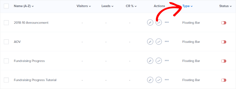 sorting-by-type - OptinMonster sort by campaign type