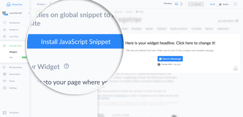 Click Install JavaScript Sippet