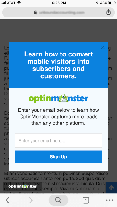 mobile-campaign - OptinMonster mobile campaign example