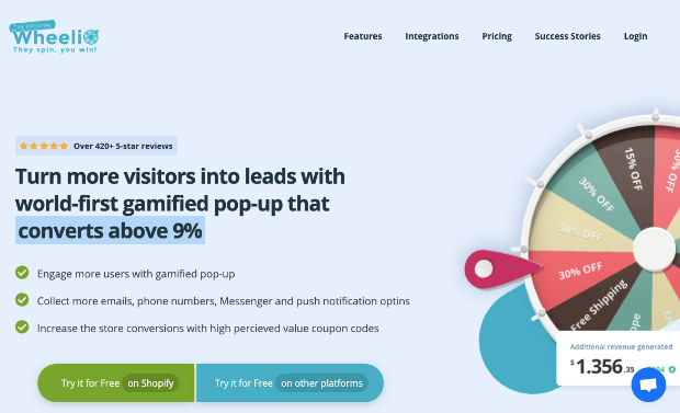 wheelio homepage for discount wheel popups