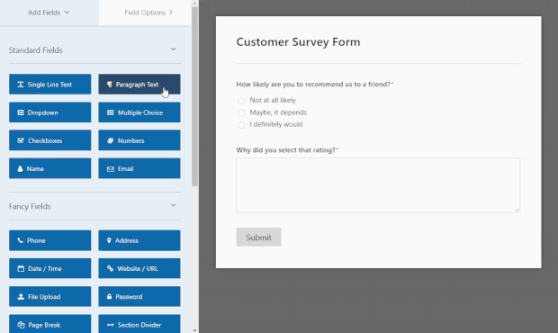 9 Best Ways To Collect Customer Feedback On Your Website - wpforms drag and drop builder example
