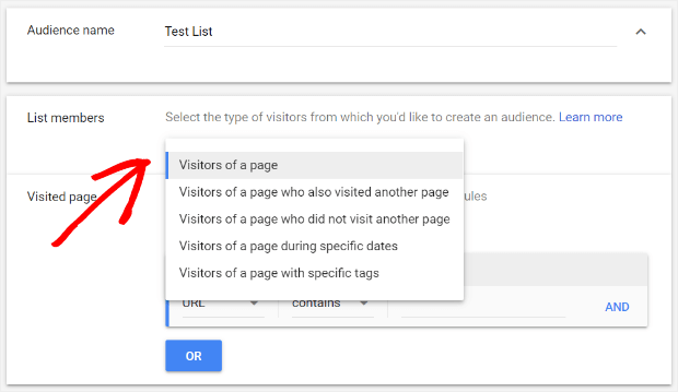 selecione membros da lista de remarketing nos anúncios do Google